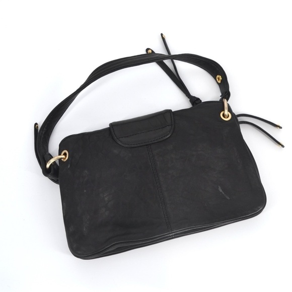 Botkier Bianca Satchel Shoulder Bag Lambskin Leather Black Gold Small - Picture 6 of 8